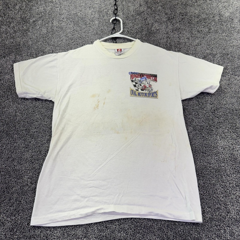 Vtg Bayside Shirt Mens Large White Midget Sprint Car Racing Graphic Tee 1996